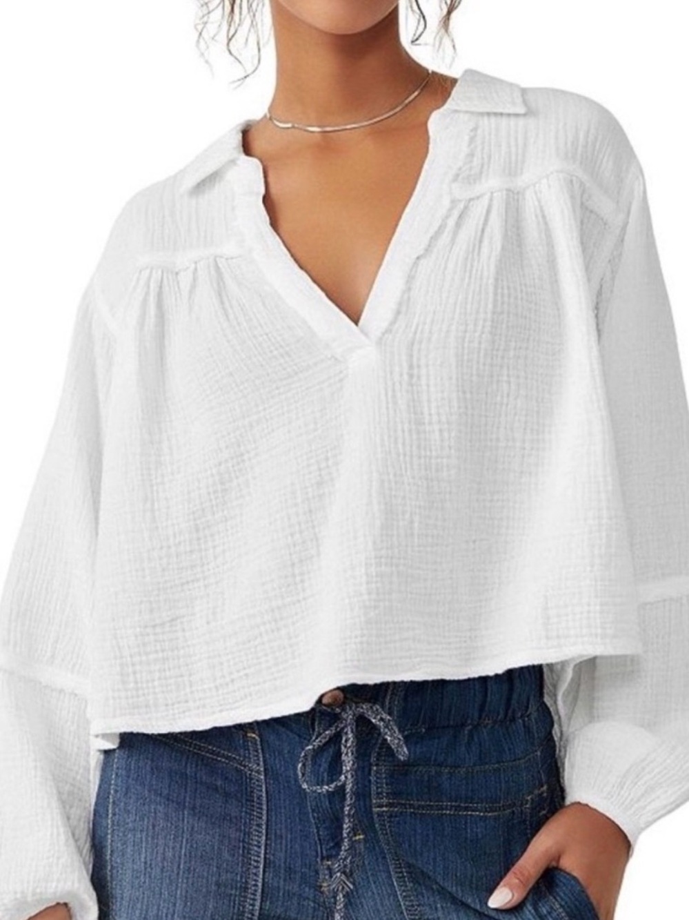 Free People White Gauze Popover Blouse